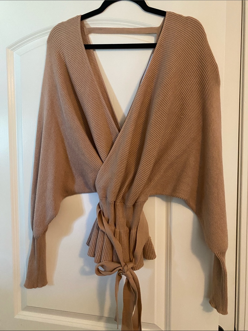 HYFVE V-Neck Wrap Tie-Front Sweater in Light Brown